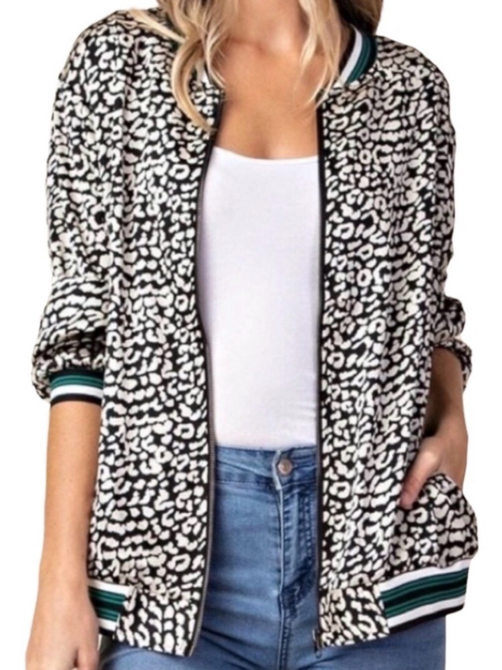 Kori Black & White Printed Lightweight Bomber Jacket